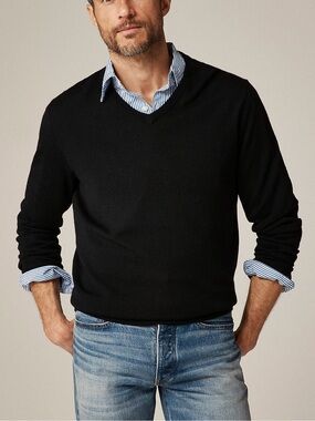 J. Crew Men's Wool Black V-Neck Merino Wool Sweater